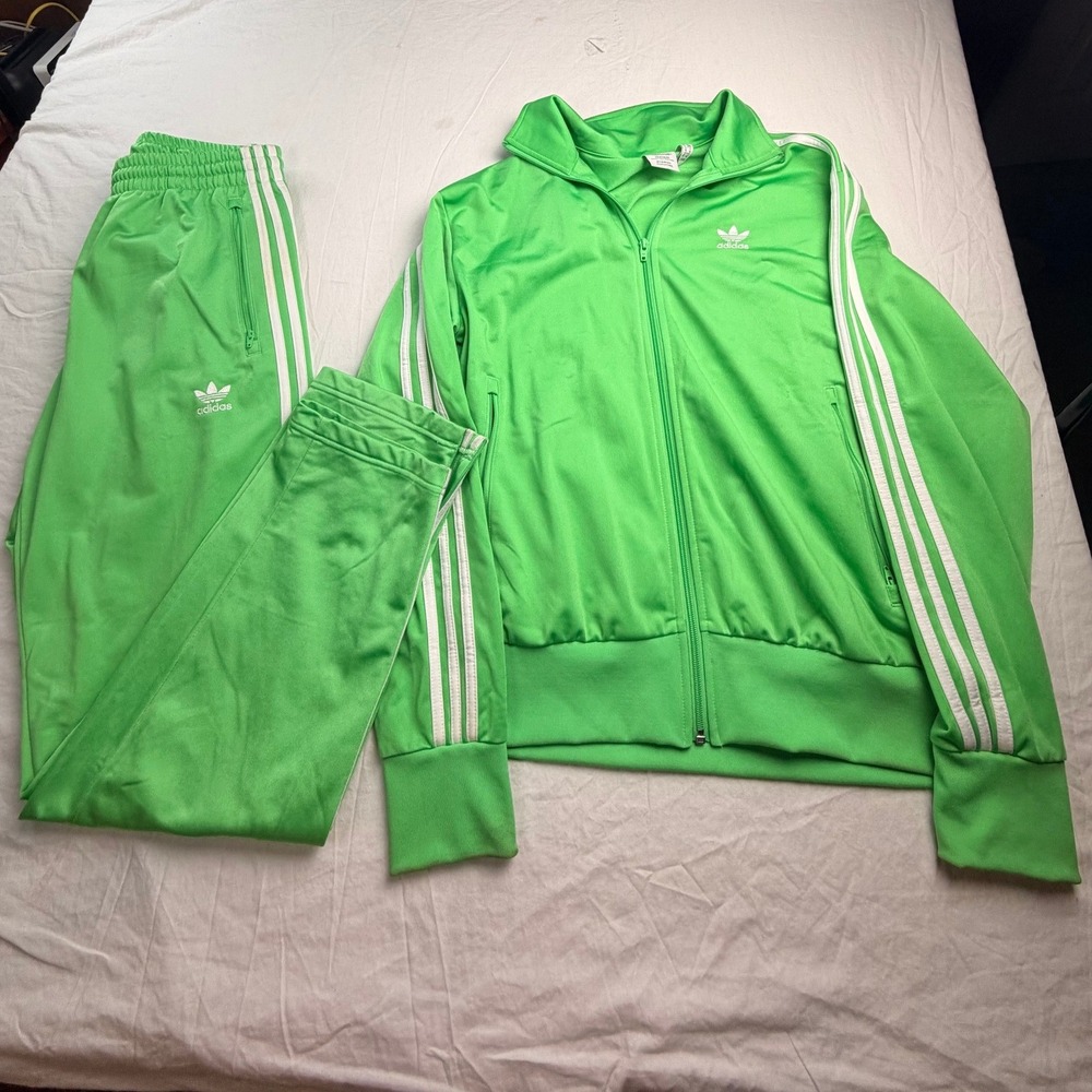 Adidas Originals Firebird Track suit Jacket/pants Green White Stripes M/L A-3